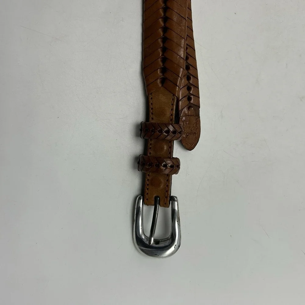 Vintage Braided Leather Belt Womens 28 Brown Western Old Money